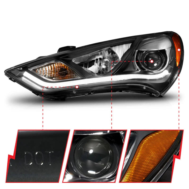 ANZO 2013-2015 Hyundai Genesis Projector Headlights w/ Plank Style Design Black (HID Compatible) - Additional View 6