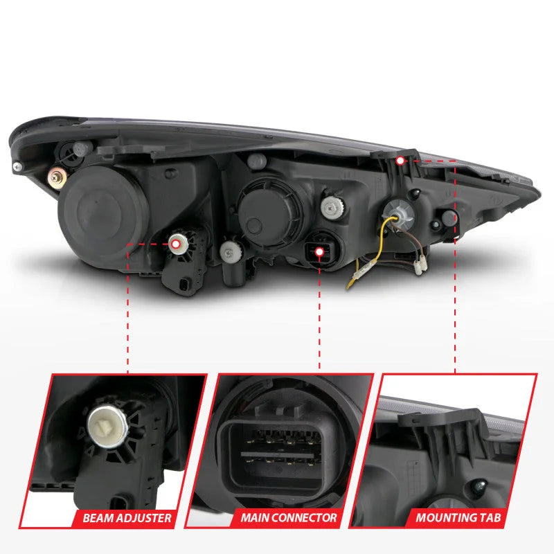 ANZO 2013-2015 Hyundai Genesis Projector Headlights w/ Plank Style Design Black (HID Compatible) - Additional View 8