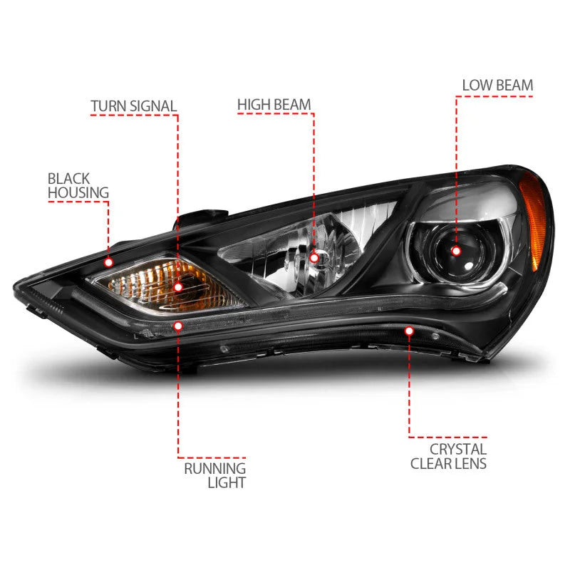 ANZO 2013-2015 Hyundai Genesis Projector Headlights w/ Plank Style Design Black (HID Compatible) - Additional View 9