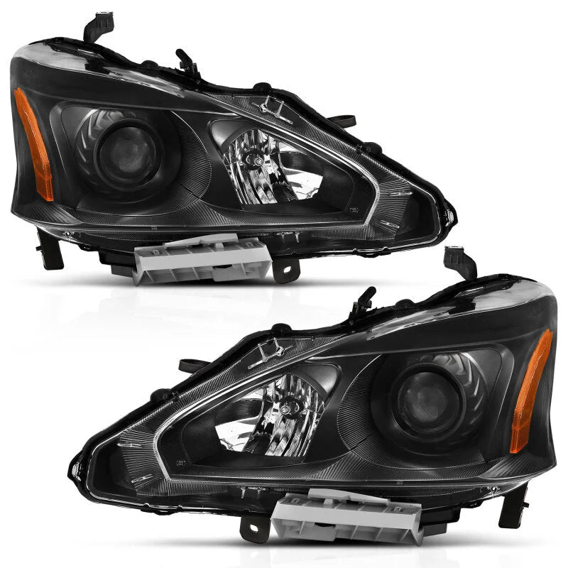 ANZO 2013-2015 Nissan Altima Projector Headlight Black Amber - Side View