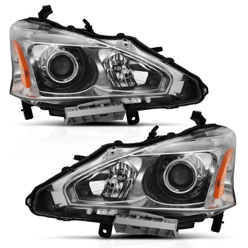 ANZO 2013-2015 Nissan Altima Projector Headlight Chrome Amber - Side View