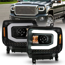 Load image into Gallery viewer, ANZO 2014-2015 GMC Sierra 1500 Projector Headlights w/ Light Bar Black Housing (Halogen Type) - Main Product View