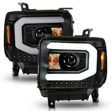 Load image into Gallery viewer, ANZO 2014-2015 GMC Sierra 1500 Projector Headlights w/ Light Bar Black Housing (Halogen Type) - Installation View