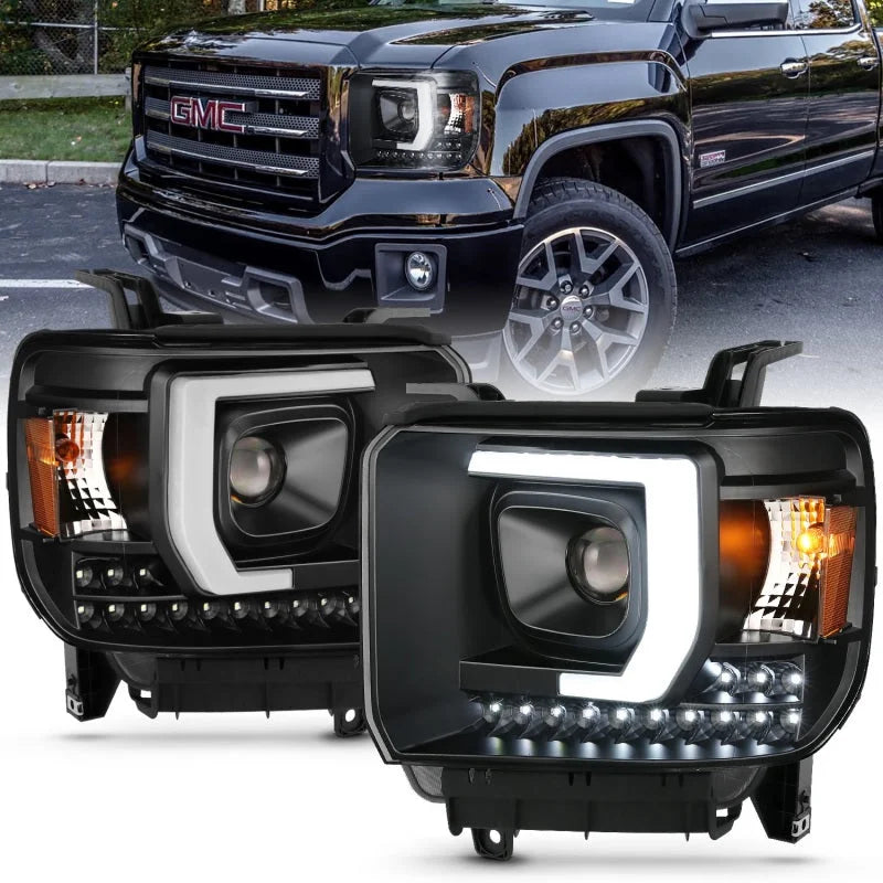 ANZO 2014-2015 Gmc Sierra 1500HD Projector Plank Style Headlight Black W/ Drl - Main Product View