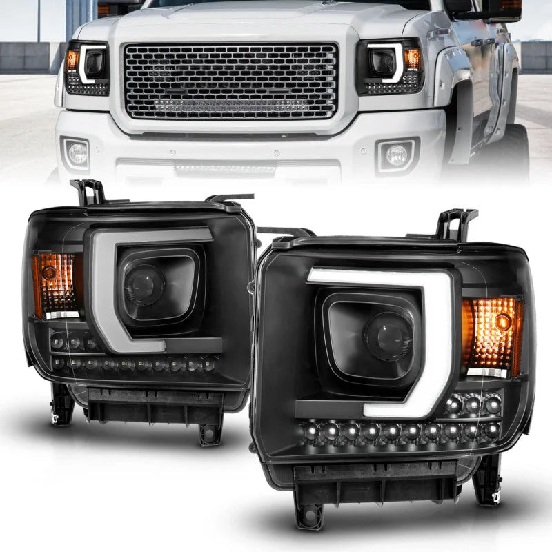 ANZO 2014-2015 Gmc Sierra 1500HD Projector Plank Style Headlight Black W/ Drl - Side View