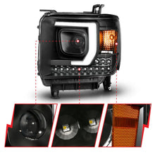 Load image into Gallery viewer, ANZO 2014-2015 Gmc Sierra 1500HD Projector Plank Style Headlight Black W/ Drl - Back View