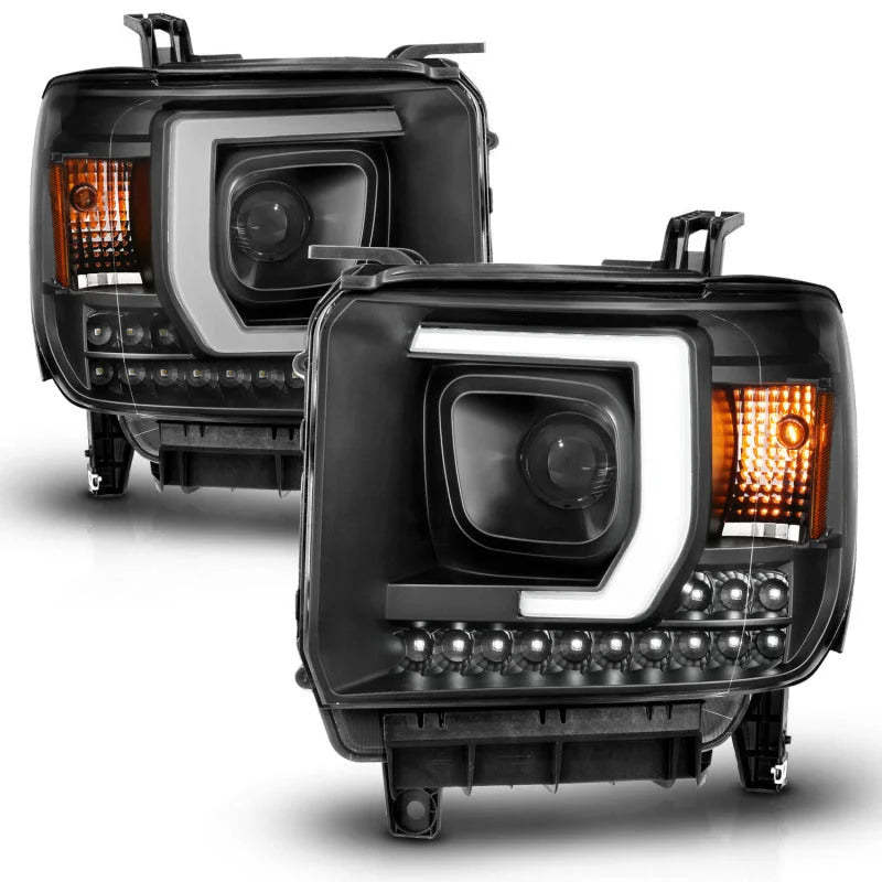 ANZO 2014-2015 Gmc Sierra 1500HD Projector Plank Style Headlight Black W/ Drl - Installation View