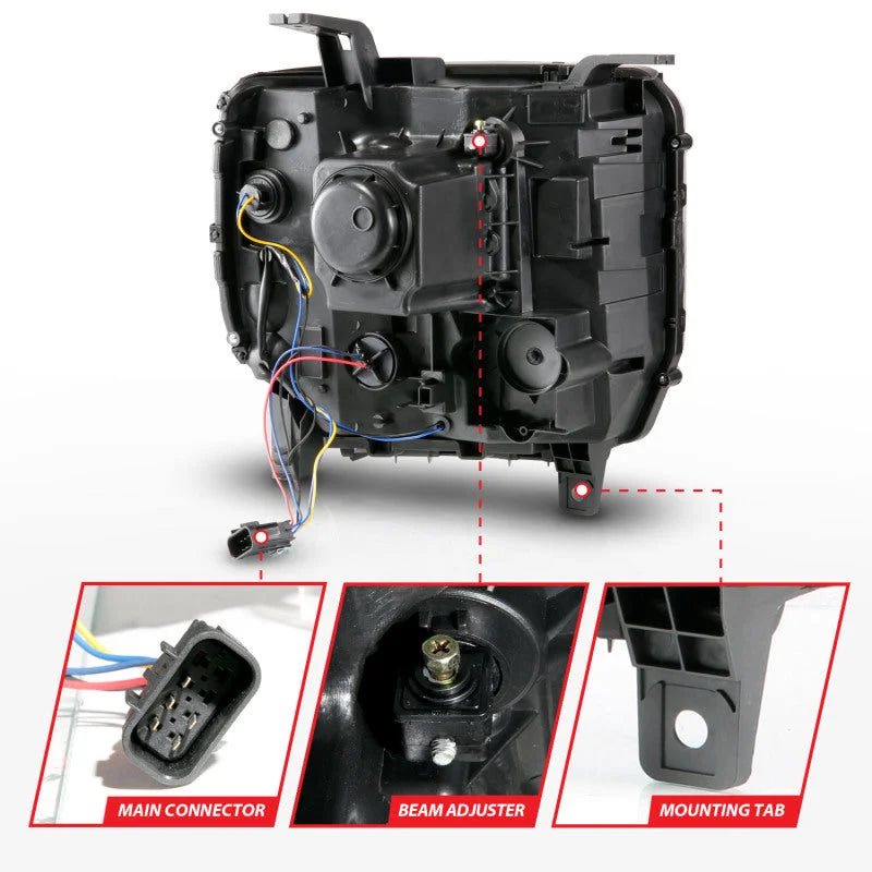 ANZO 2014-2015 Gmc Sierra 1500HD Projector Plank Style Headlight Black W/ Drl - Additional View 7