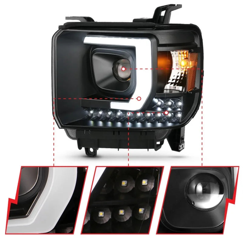 ANZO 2014-2015 Gmc Sierra 1500HD Projector Plank Style Headlight Black W/ Drl - Additional View 8
