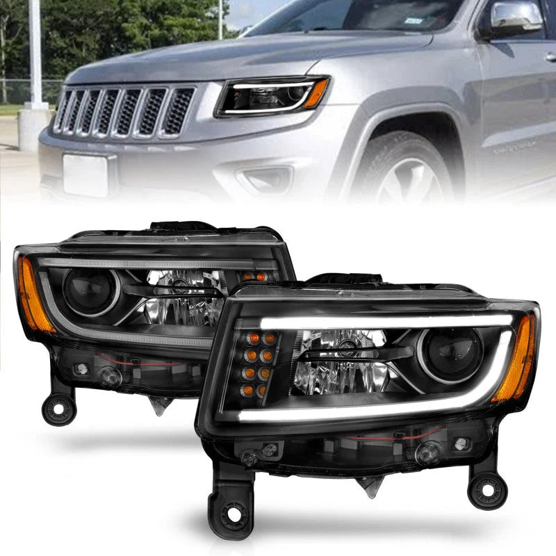 ANZO 2014-2015 Jeep Grand Cherokee Projector Headlights w/ Plank Style Design Black - Side View