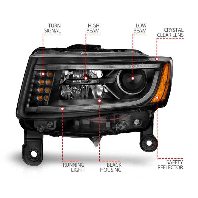 ANZO 2014-2015 Jeep Grand Cherokee Projector Headlights w/ Plank Style Design Black - Additional View 6