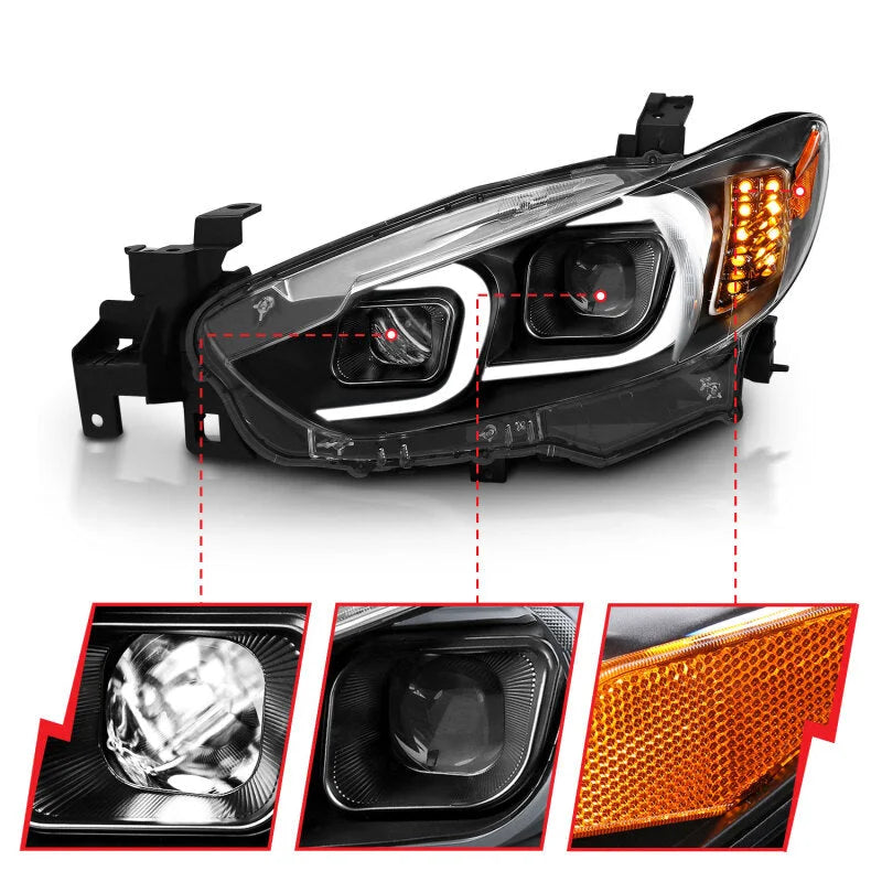 ANZO 2014-2015 Mazda 6 Projector Headlights w/ Plank Style Design Black - Back View
