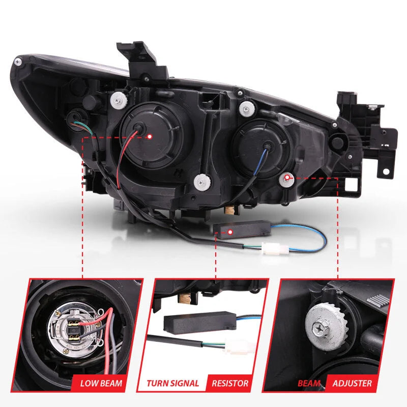 ANZO 2014-2015 Mazda 6 Projector Headlights w/ Plank Style Design Black - Additional View 5