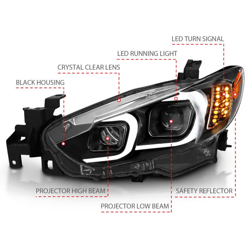ANZO 2014-2015 Mazda 6 Projector Headlights w/ Plank Style Design Black - Additional View 6