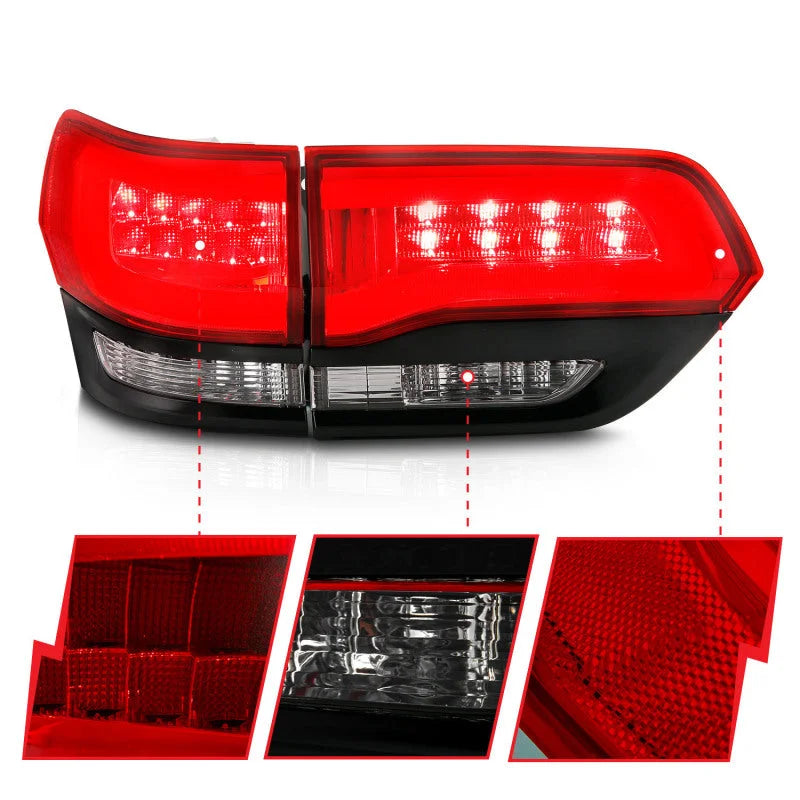ANZO 2014-2016 Jeep Grand Cherokee LED Taillights Red/Clear - Back View