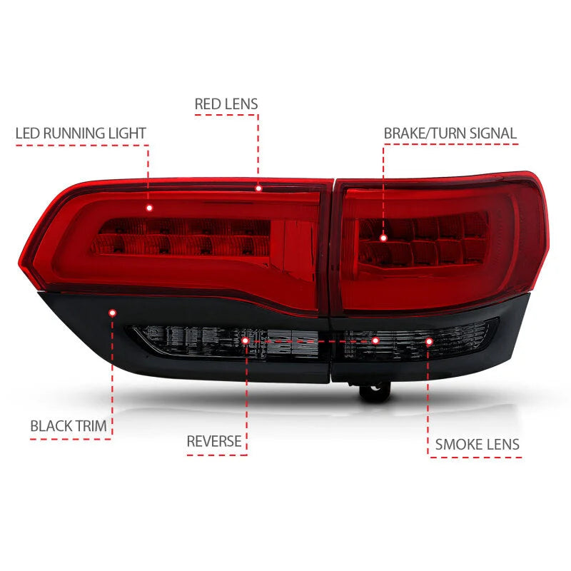 ANZO 2014-2016 Jeep Grand Cherokee LED Taillights Red/Smoke - Additional View 6