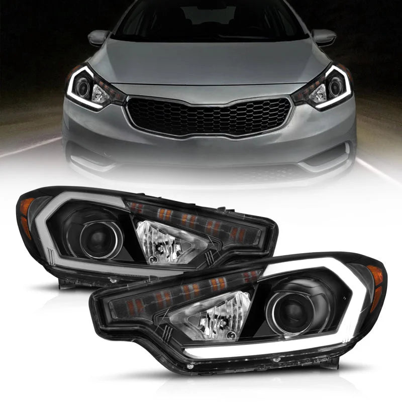 ANZO 2014-2016 Kia Forte Projector Headlights w/ Light Bar Black Housing w/ DRL - Main Product View