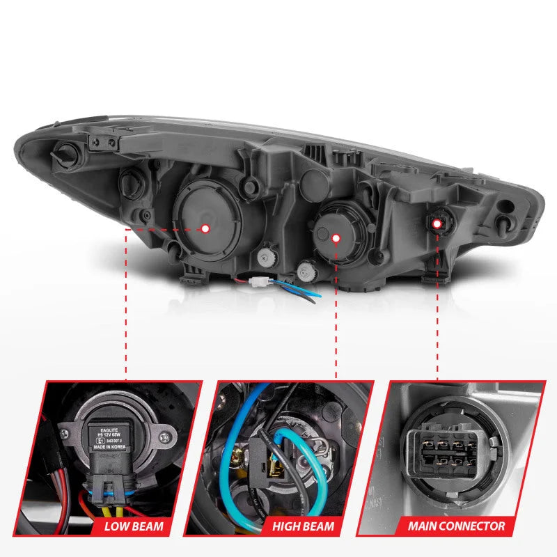 ANZO 2014-2016 Kia Forte Projector Headlights w/ Light Bar Black Housing w/ DRL - Installation View