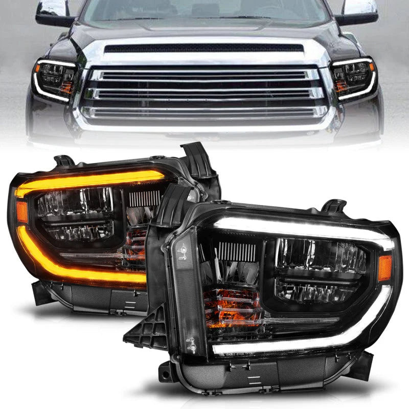 ANZO 2014-2017 Toyota Tundra LED Crystal Headlights w/ Switchback Black Housing w/ DRL - Main Product View