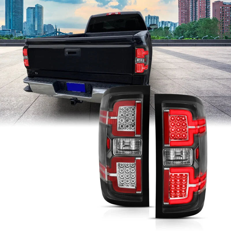 ANZO 2014-2018 Chevy Silverado 1500 LED Taillights Black - Back View