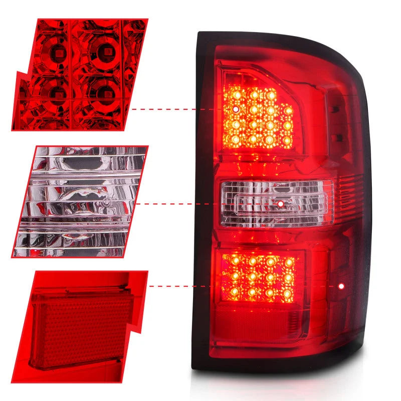 ANZO 2014-2018 GMC Sierra LED Tail Lights Black Housing Red/Clear Lens - Additional View 5