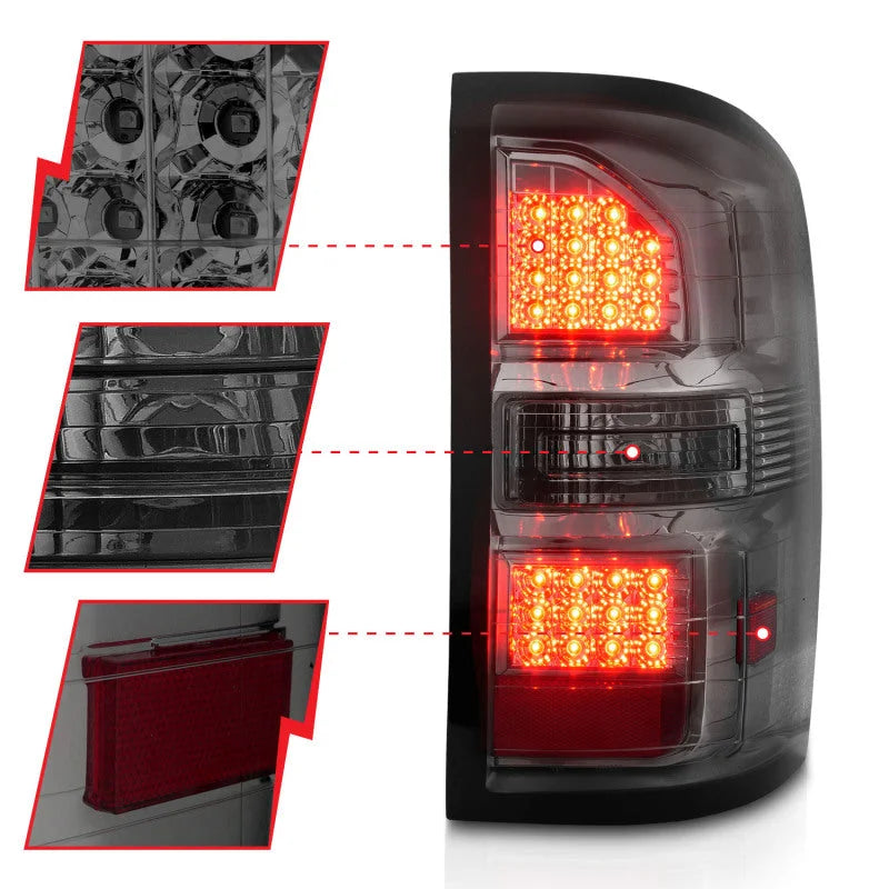 ANZO 2014-2018 GMC Sierra LED Tail Lights Black Housing Smoke Lens - Installation View