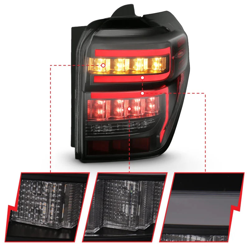 ANZO 2014-2020 Toyota 4Runner T.L Black Housing Smoke Lens Red Light Bar W/Sequential - Side View
