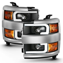 Load image into Gallery viewer, ANZO 2015-2016 Chevrolet Silverado Projector Headlights w/ Plank Style Design Black w/ Amber - Main Product View