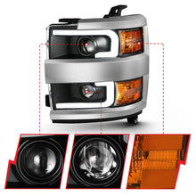 Load image into Gallery viewer, ANZO 2015-2016 Chevrolet Silverado Projector Headlights w/ Plank Style Design Black w/ Amber - Side View
