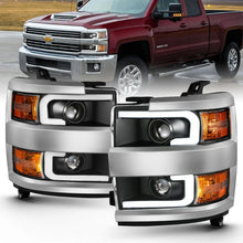 Load image into Gallery viewer, ANZO 2015-2016 Chevrolet Silverado Projector Headlights w/ Plank Style Design Black w/ Amber - Back View