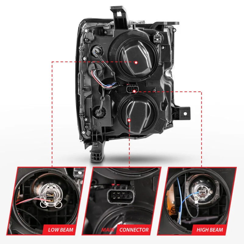 ANZO 2015-2016 Chevrolet Silverado Projector Headlights w/ Plank Style Design Black w/ Amber - Additional View 5