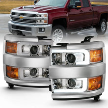 Load image into Gallery viewer, ANZO 2015-2016 Chevrolet Silverado Projector Headlights w/ Plank Style Design Chrome w/ Amber - Main Product View