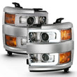 Load image into Gallery viewer, ANZO 2015-2016 Chevrolet Silverado Projector Headlights w/ Plank Style Design Chrome w/ Amber - Side View