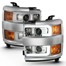 Load image into Gallery viewer, ANZO 2015-2016 Chevrolet Silverado Projector Headlights w/ Plank Style Design Chrome w/ Amber - Side View