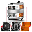 Load image into Gallery viewer, ANZO 2015-2016 Chevrolet Silverado Projector Headlights w/ Plank Style Design Chrome w/ Amber - Back View