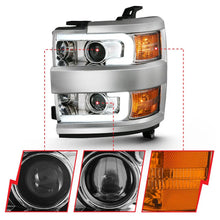 Load image into Gallery viewer, ANZO 2015-2016 Chevrolet Silverado Projector Headlights w/ Plank Style Design Chrome w/ Amber - Back View
