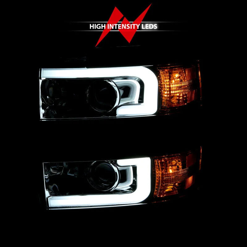 ANZO 2015-2016 Chevrolet Silverado Projector Headlights w/ Plank Style Design Chrome w/ Amber - Installation View