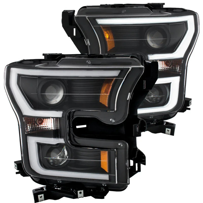 ANZO 2015-2016 Ford F-150 Projector Headlights w/ Plank Style Design Black w/ Amber - Main Product View