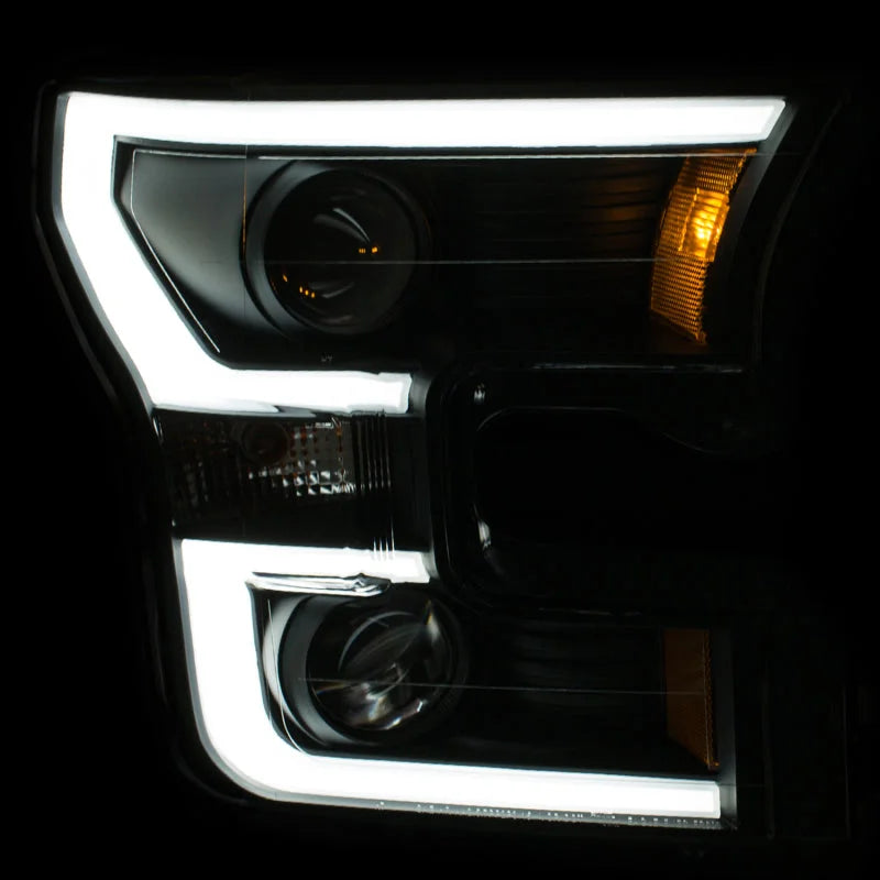 ANZO 2015-2016 Ford F-150 Projector Headlights w/ Plank Style Design Black w/ Amber - Side View