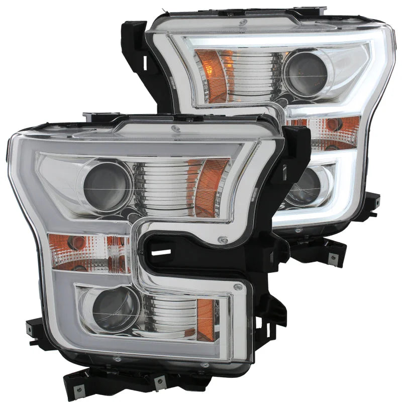 ANZO 2015-2016 Ford F-150 Projector Headlights w/ Plank Style Design Chrome w/ Amber - Main Product View