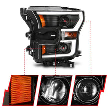 Load image into Gallery viewer, ANZO 2015-2017 Ford F-150 Projector Headlights w/ Plank Style Switchback Black w/ Amber - Side View