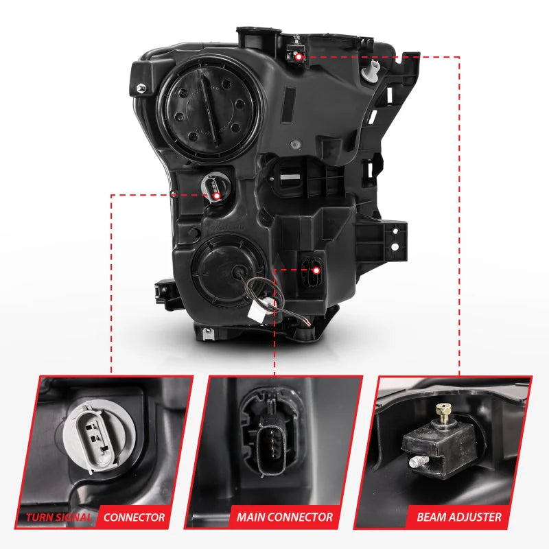 ANZO 2015-2017 Ford F-150 Projector Headlights w/ Plank Style Switchback Black w/ Amber - Additional View 5