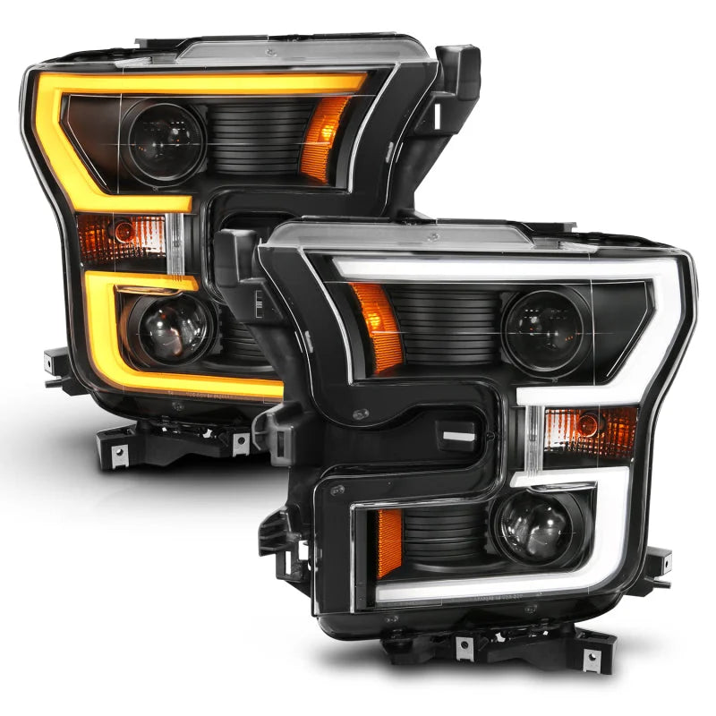 ANZO 2015-2017 Ford F-150 Projector Headlights w/ Plank Style Switchback Black w/ Amber - Additional View 7