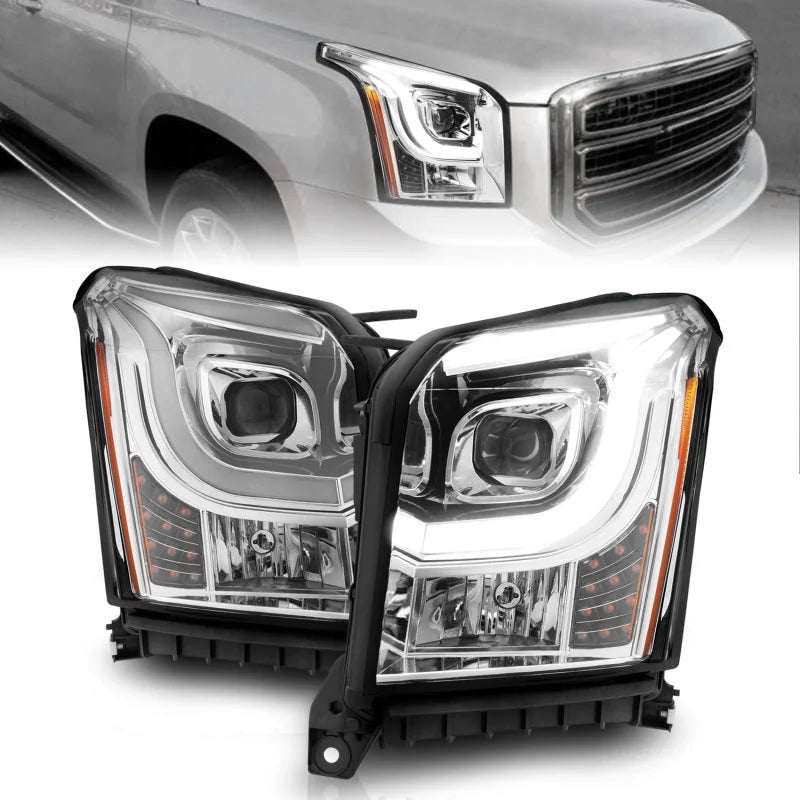ANZO 2015-2017 GMC Yukon XL Projector Headlights W Lightbar - Chrome/Amber - Main Product View