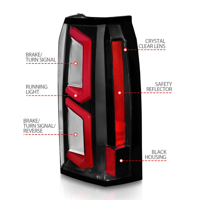 ANZO 2015-2020 Chevrolet Tahoe LED Tail Lights w/ Light Bar Black Housing Clear Lens - Side View