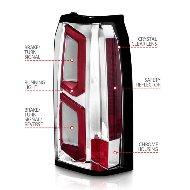 ANZO 2015-2020 Chevrolet Tahoe LED Tail Lights w/ Light Bar Chrome Housing Clear Lens - Back View