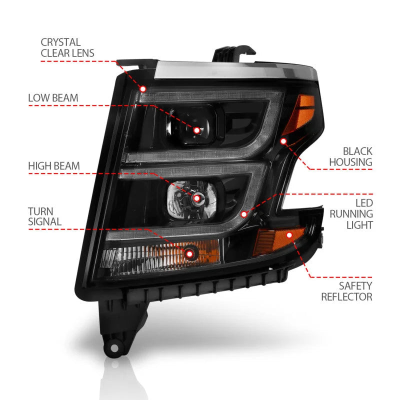 ANZO 2015-2020 Chevy Tahoe Projector Headlights Plank Style Black w/DRL - Additional View 5