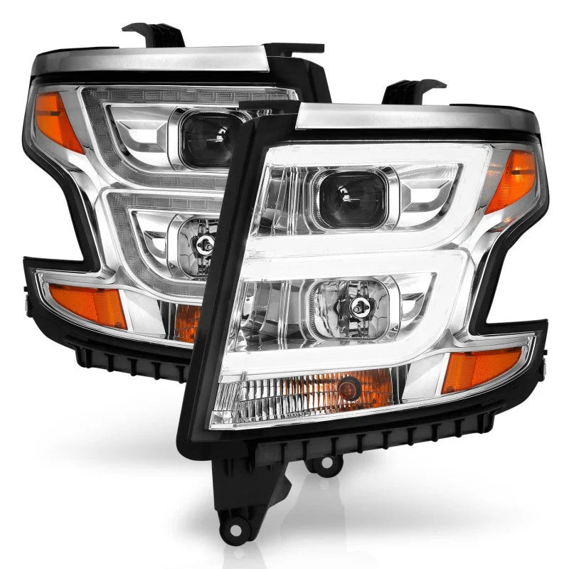 ANZO 2015-2020 Chevy Tahoe Projector Headlights Plank Style Chrome w/DRL - Back View