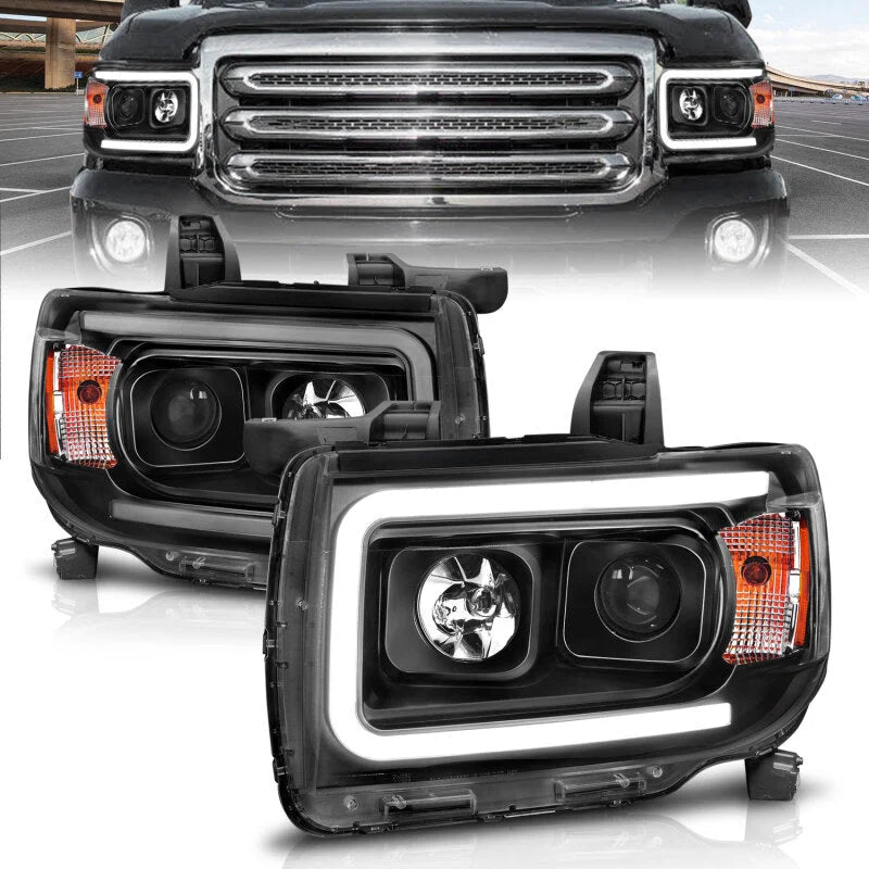 ANZO 2015+ GMC Canyon Projector Headlights w/ Plank Style Design Black w/ Amber - Main Product View