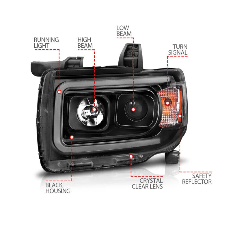 ANZO 2015+ GMC Canyon Projector Headlights w/ Plank Style Design Black w/ Amber - Additional View 6